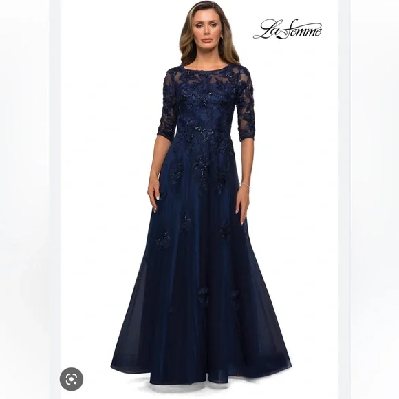 La Femme | Dresses | La Femme Style 27922 Three Quarter Sleeve Aline Gown  New | Poshmark